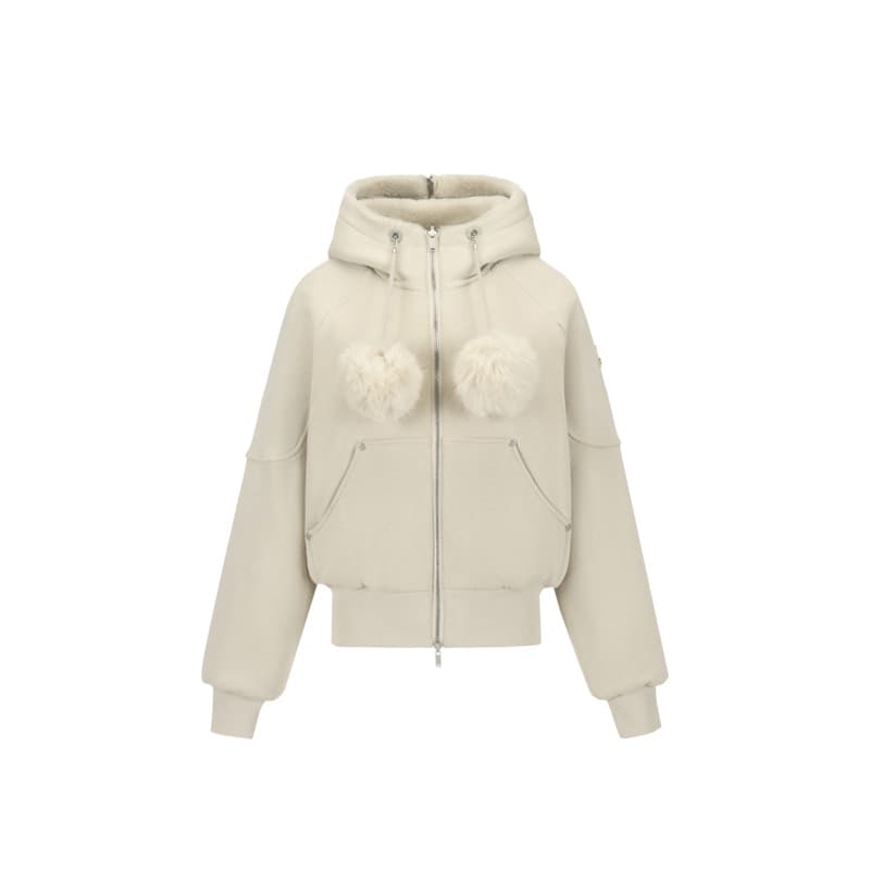 Moose Knuckles Velvet Jackets Women's Ecru Hooded Non Detachable Thickened Straight Fit