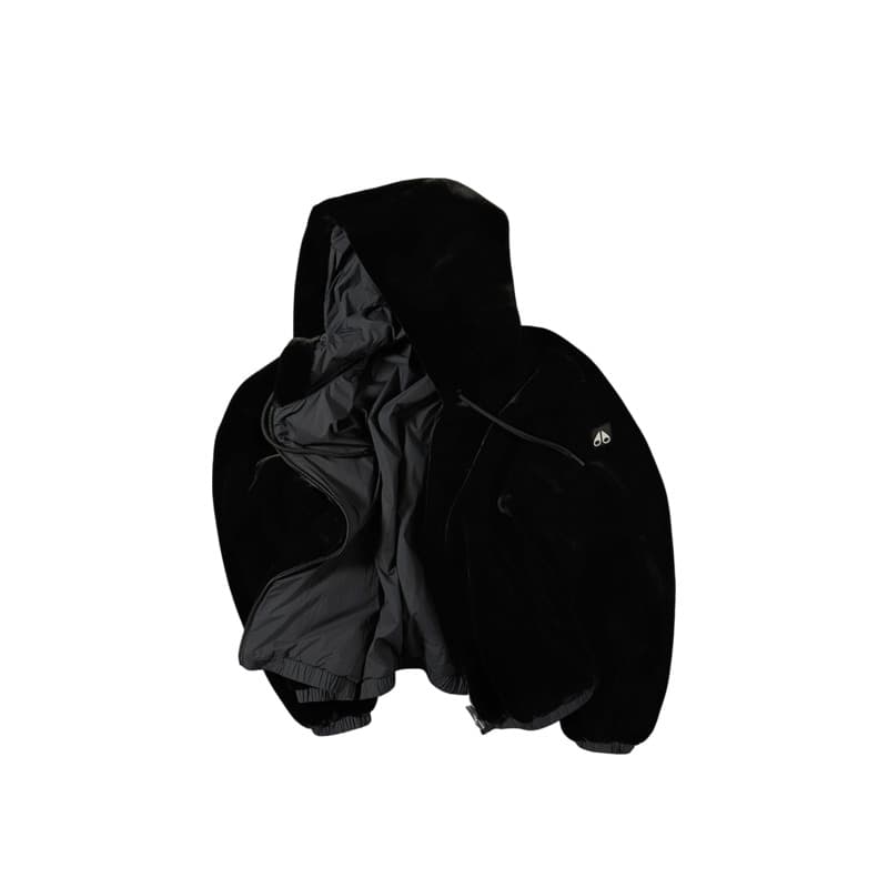 Moose Knuckles Velvet Jackets Women's Black Hooded Non Detachable Thickened Straight Fit